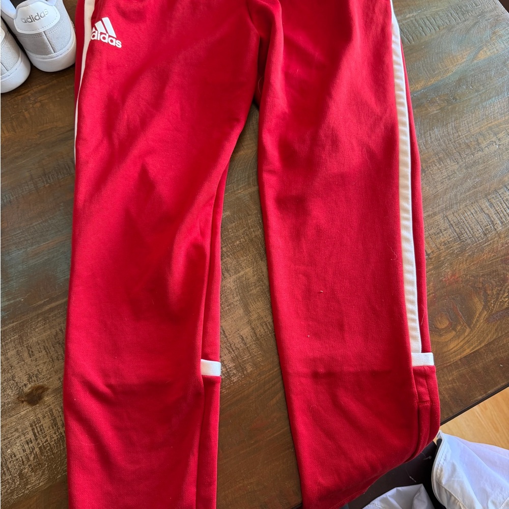 adidas  Red Track Pants with White Stripes